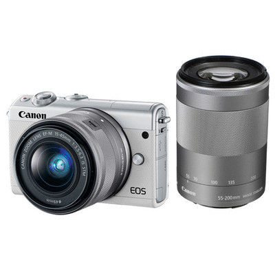 Canon EOS M100 with 15-45mm and 55-200mm (White) - Canada and