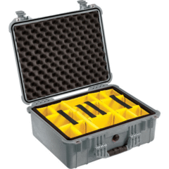 Pelican 1554 Waterproof 1550 Case with Yellow and Black Divider Set (Silver)